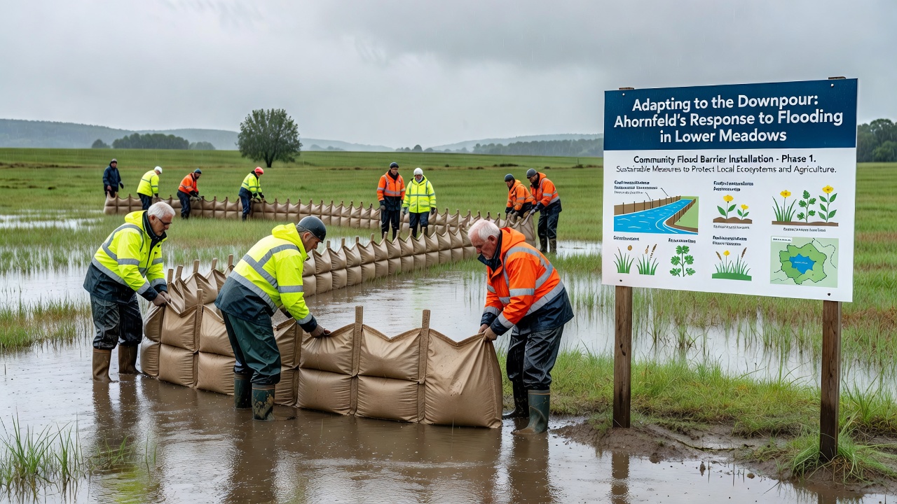 Community volunteers and engineers installing reinforced drainage pipes along Lower Meadows boundary during 2026 preparations